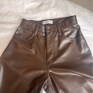 Abercrombie leather curve love  90s straight ultra high rise brown